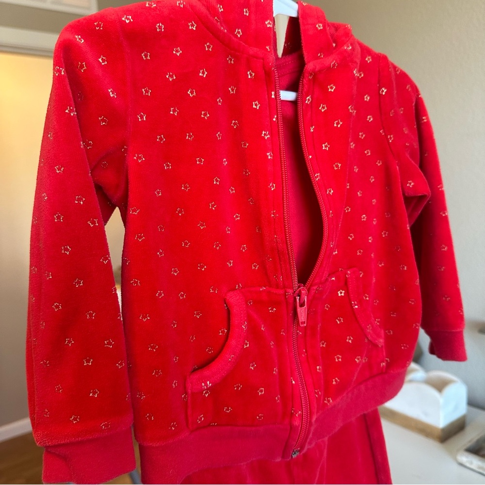 Vintage Kids Red Hoodie with Gold Stars and Pants Jumpsuit Set